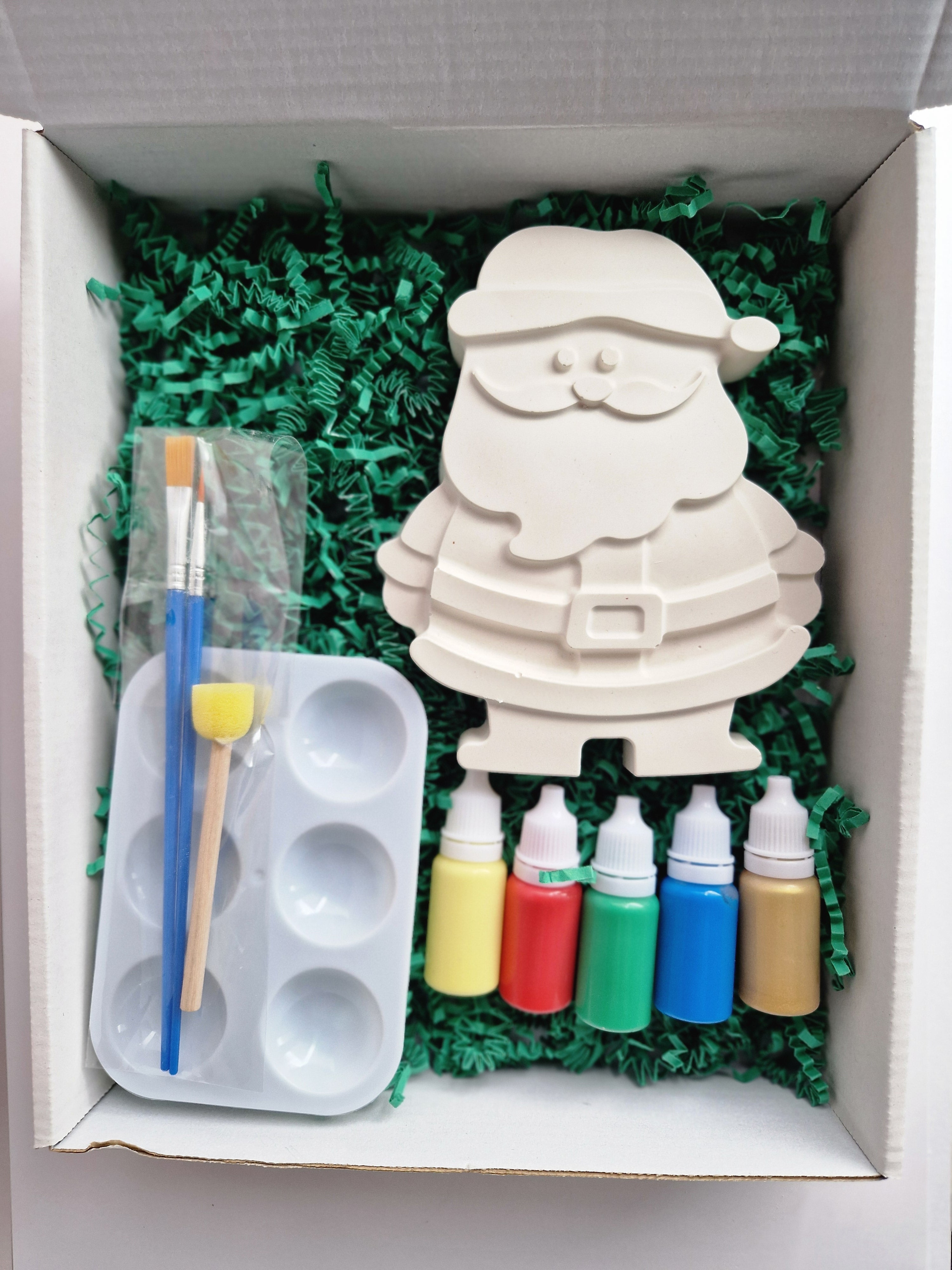 XXL gipsverfset met kerstmanfiguur, 5 verfpotjes, mengplakaat en penselen