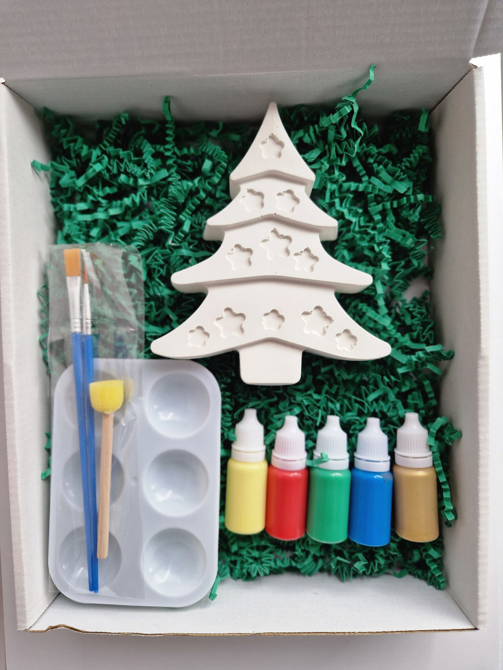 XXL gipsverfset Kerstboom, 5 verfflesjes, 1 mengplakaat en verfpenselen