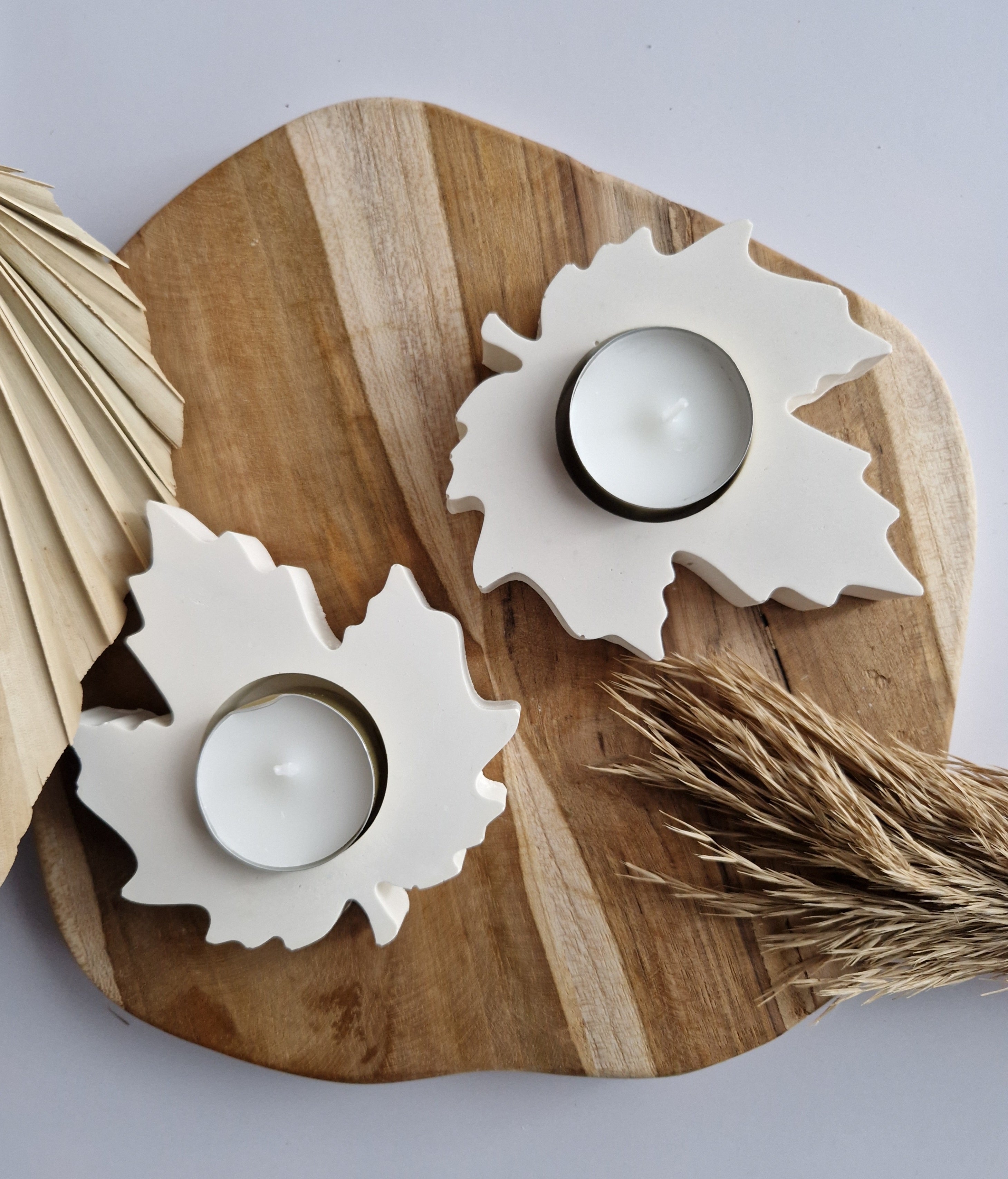 Theelichthouder - Herfstblad wit