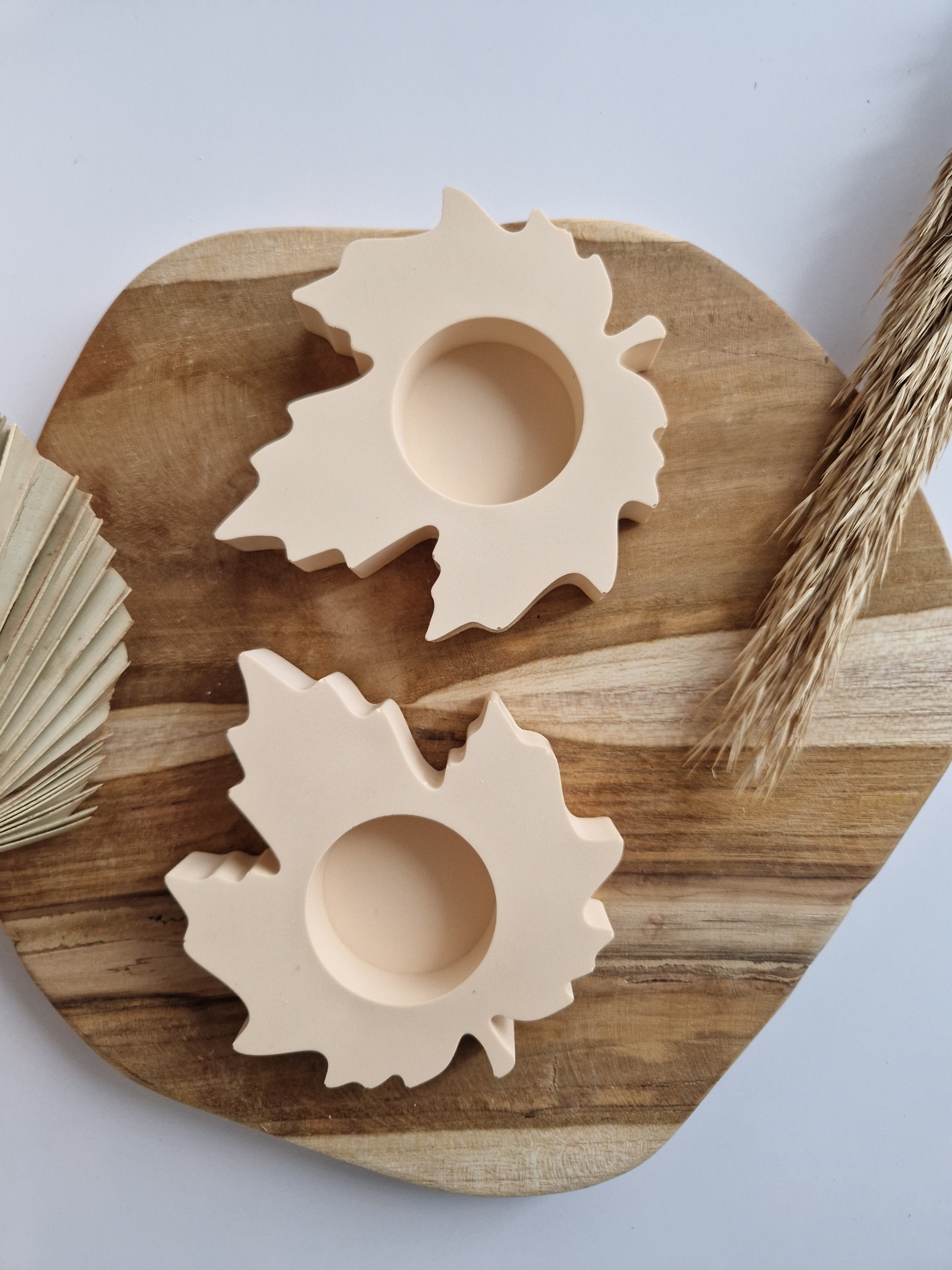 Theelichthouder - Herfstblad beige