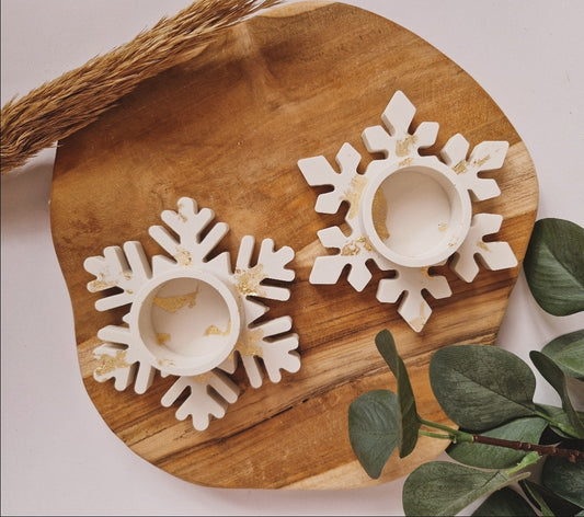 Gouden winterglans sneeuwvlok theelichthouder