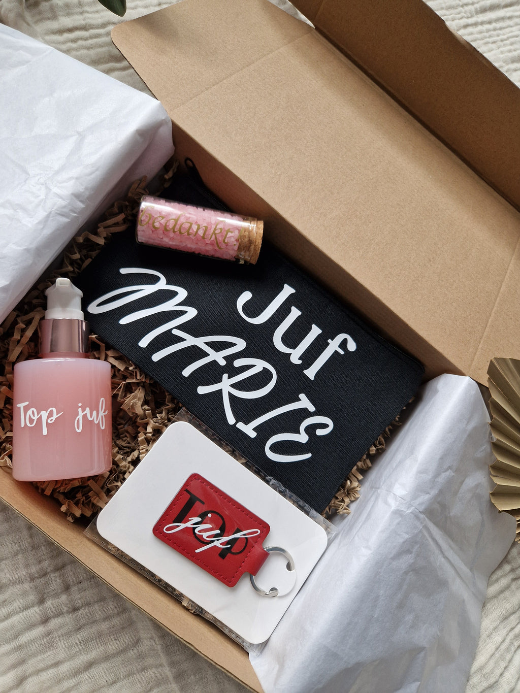 Geschenkset handzeep, toilettas en sleutelhanger