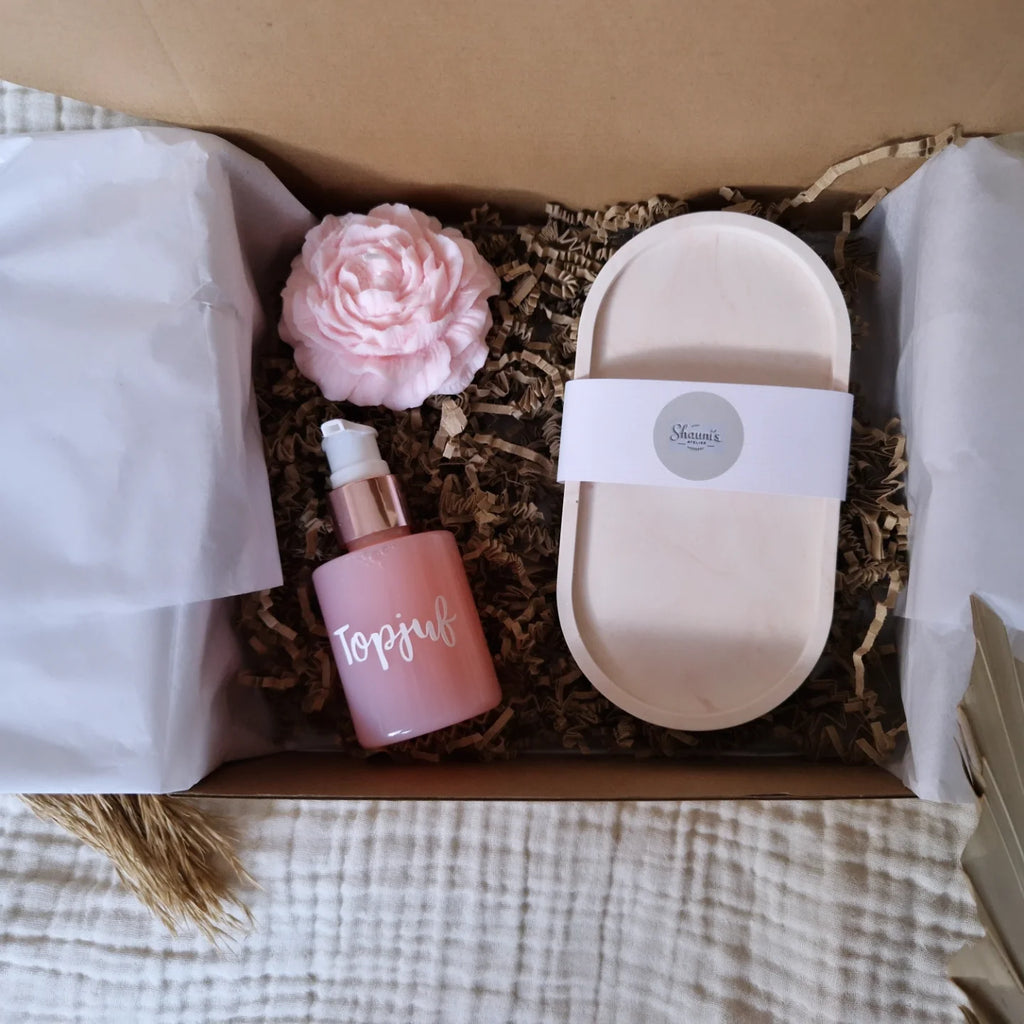 Geschenkset Ovale tray, handzeep & kaars